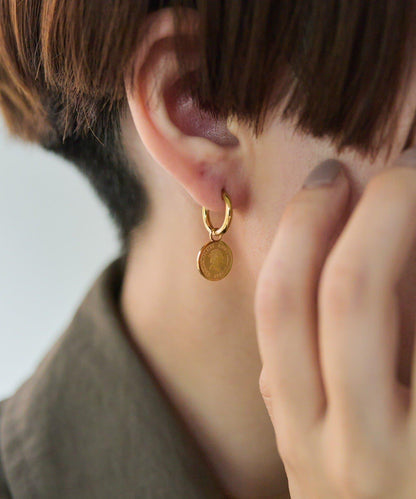 金屬過敏適用/不鏽鋼 圓幣吊墜圈形耳環