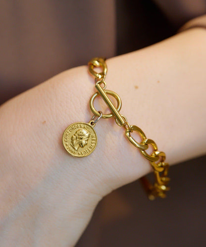 金屬過敏適用/不鏽鋼 帶硬幣吊墜菲加羅手鍊