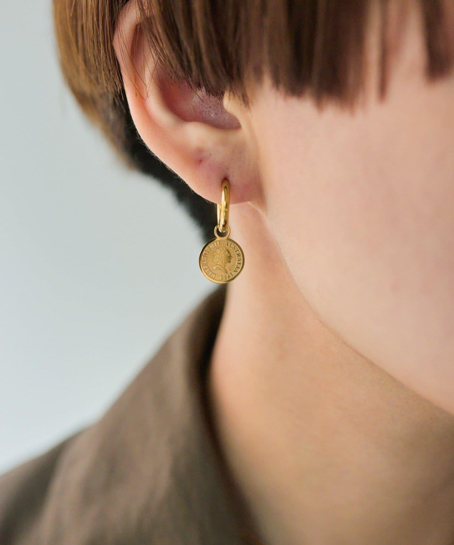 金屬過敏適用/不鏽鋼 圓幣吊墜圈形耳環