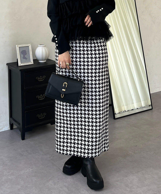 超彈力磨毛格紋修身半身裙