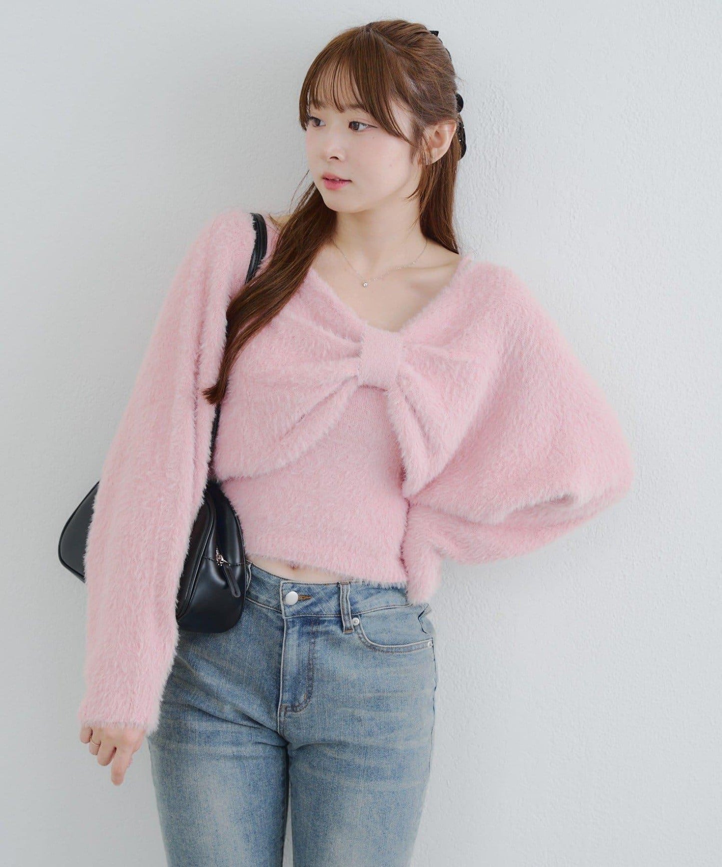 【2件套】吊帶+蝴蝶結羽毛針織衫