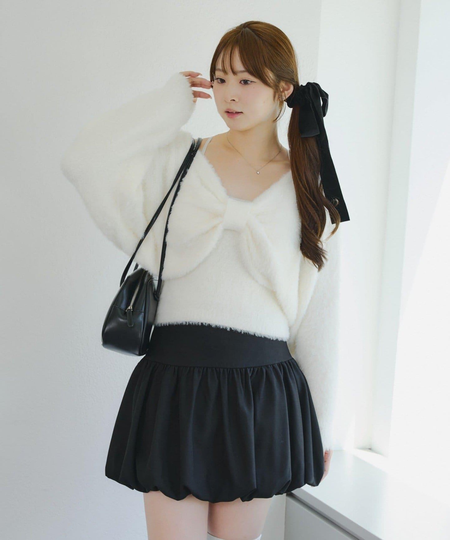 【2件套】吊帶+蝴蝶結羽毛針織衫