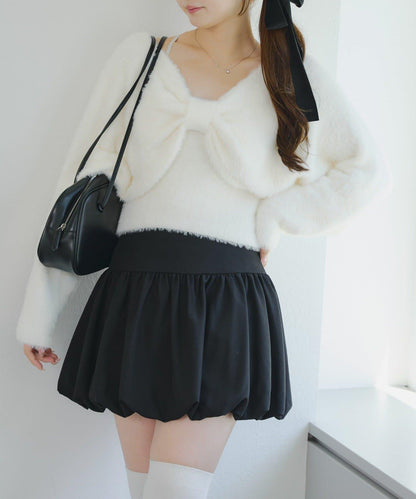 【2件套】吊帶+蝴蝶結羽毛針織衫