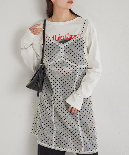 波點網紗吊帶長款上衣