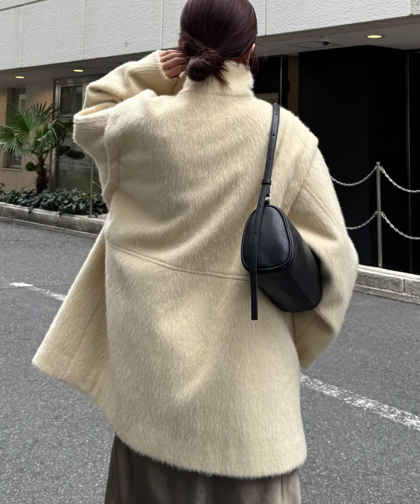 可拆卸毛絨袖立領中長款外套
