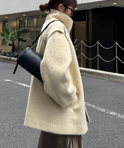 可拆卸毛絨袖立領中長款外套