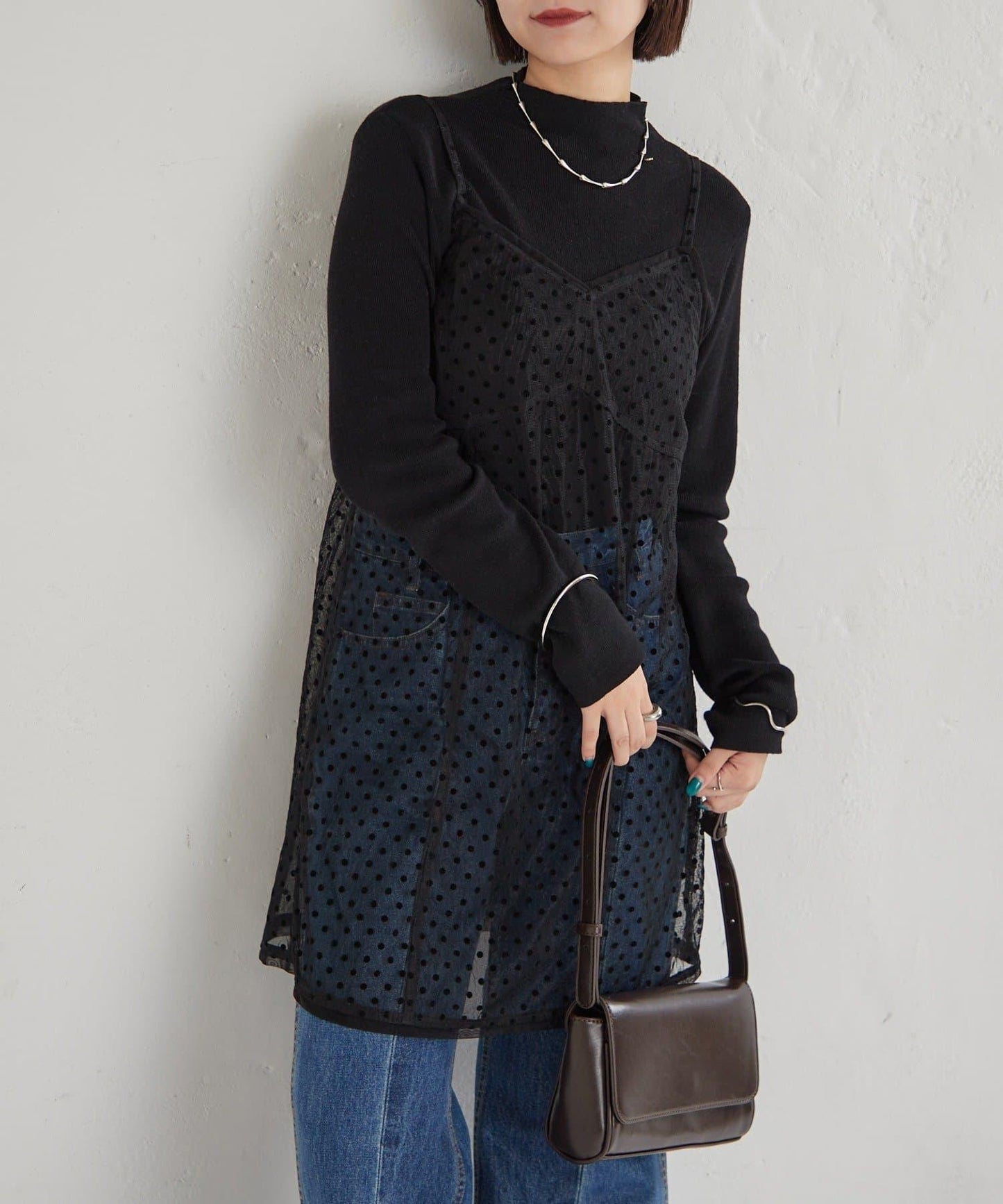 波點網紗吊帶長款上衣