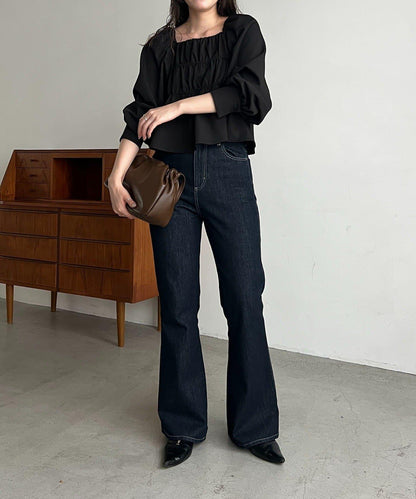 【前後兩穿設計】方領泡泡袖襯衫