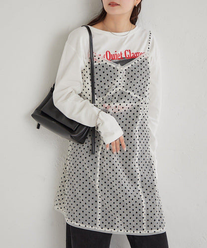 波點網紗吊帶長款上衣