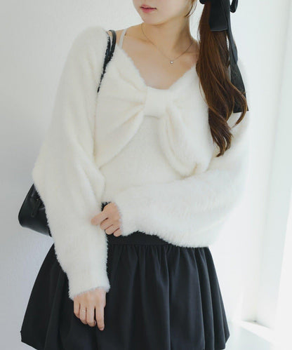 【2件套】吊帶+蝴蝶結羽毛針織衫