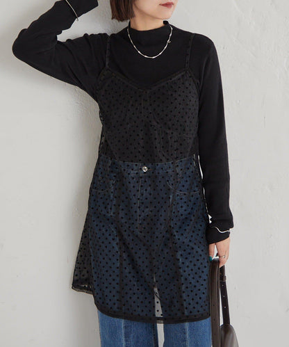 波點網紗吊帶長款上衣