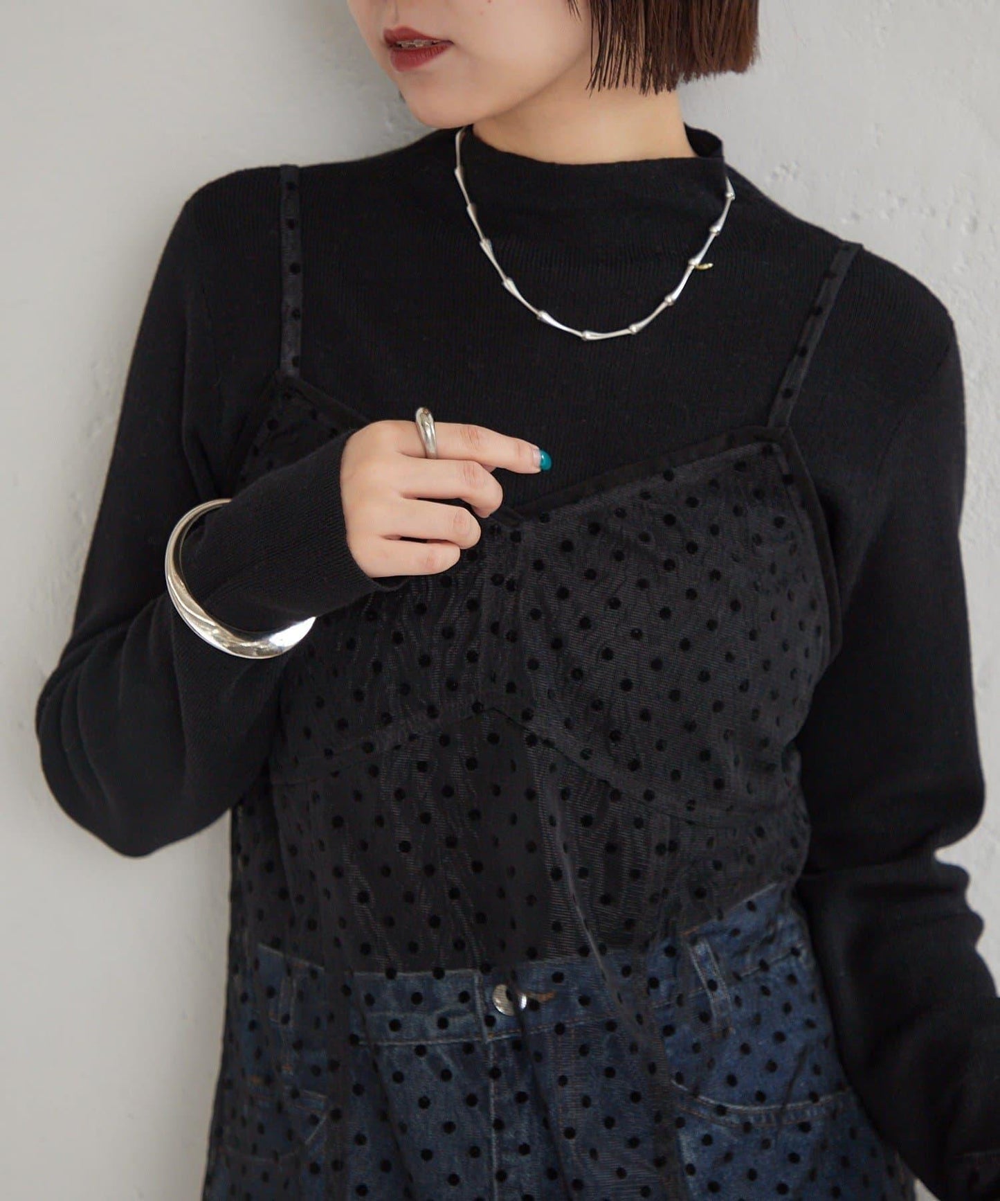 波點網紗吊帶長款上衣