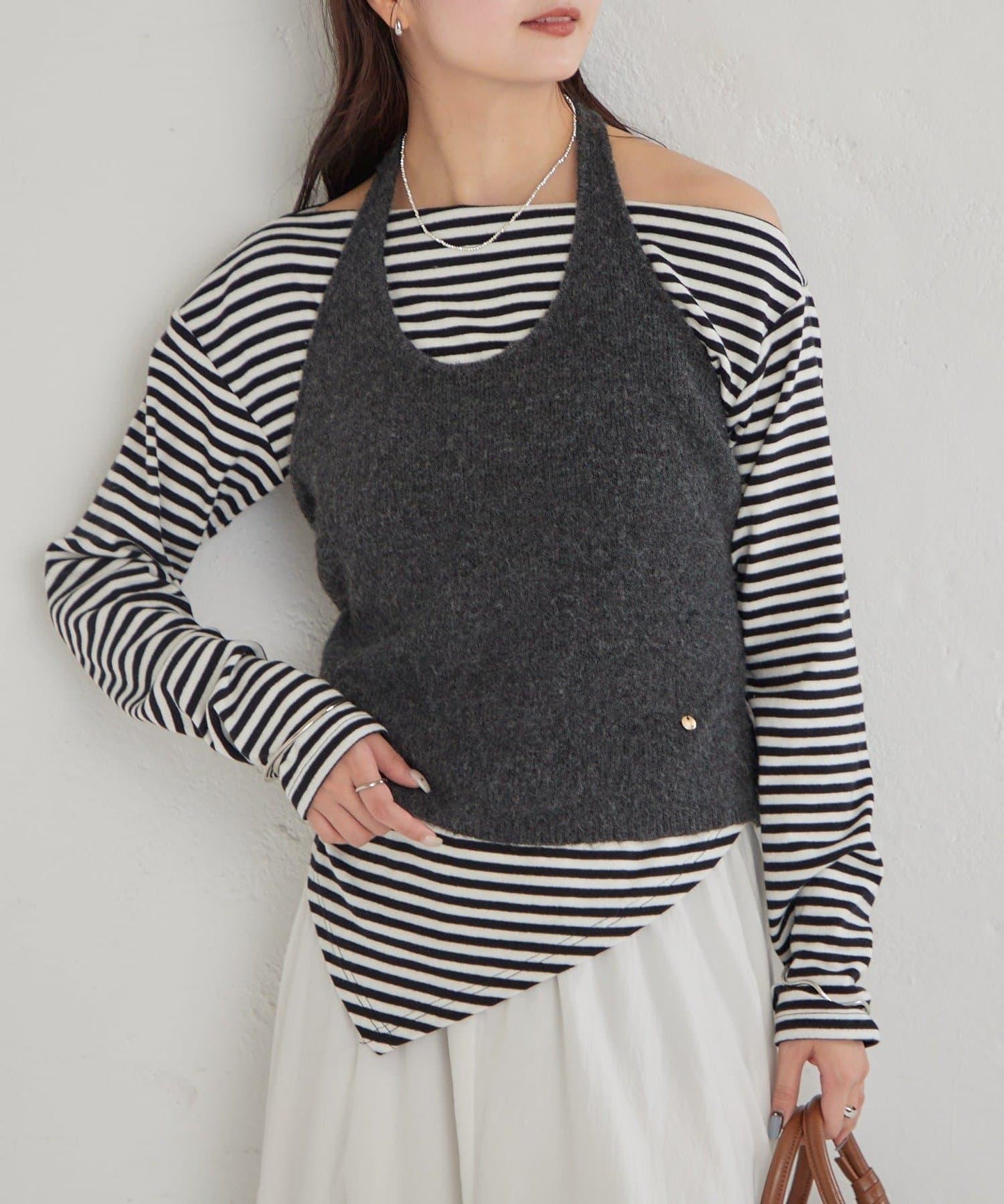 掛脖短款背心套裝長袖T恤