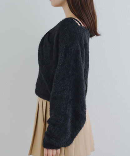 【2件套】吊帶+蝴蝶結羽毛針織衫