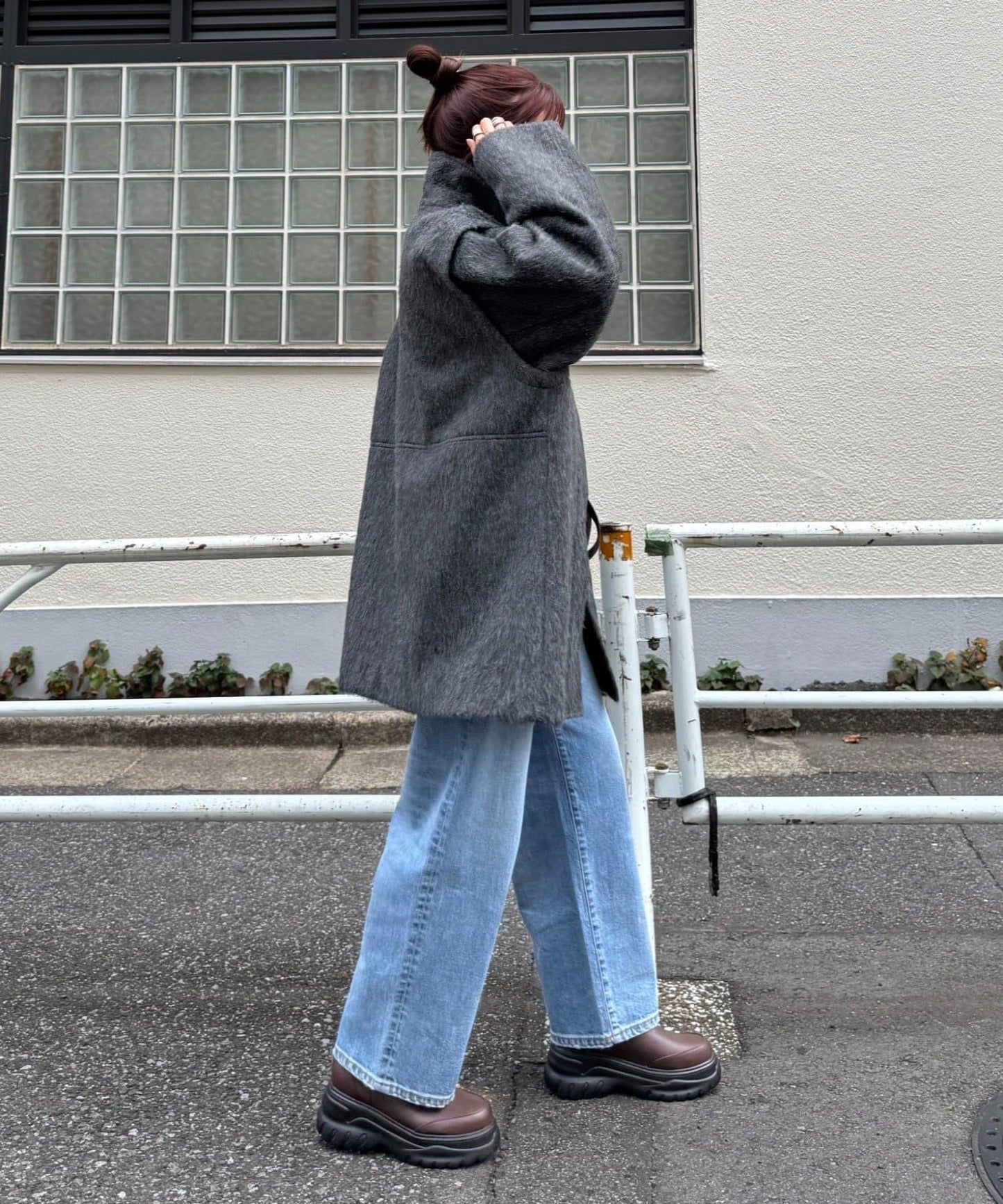 可拆卸毛絨袖立領中長款外套