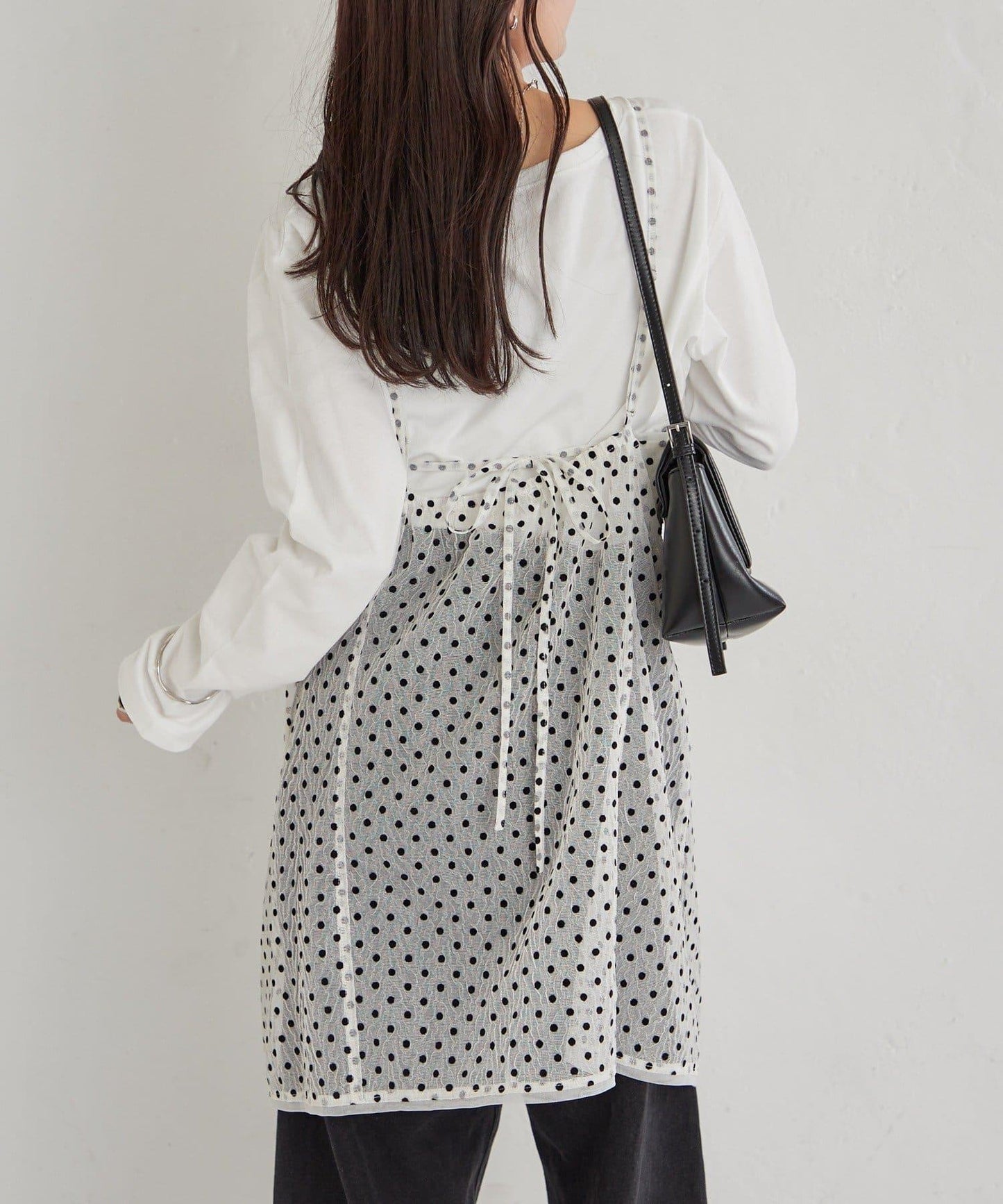 波點網紗吊帶長款上衣