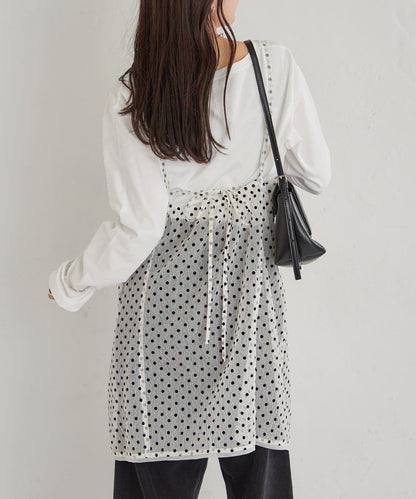 波點網紗吊帶長款上衣