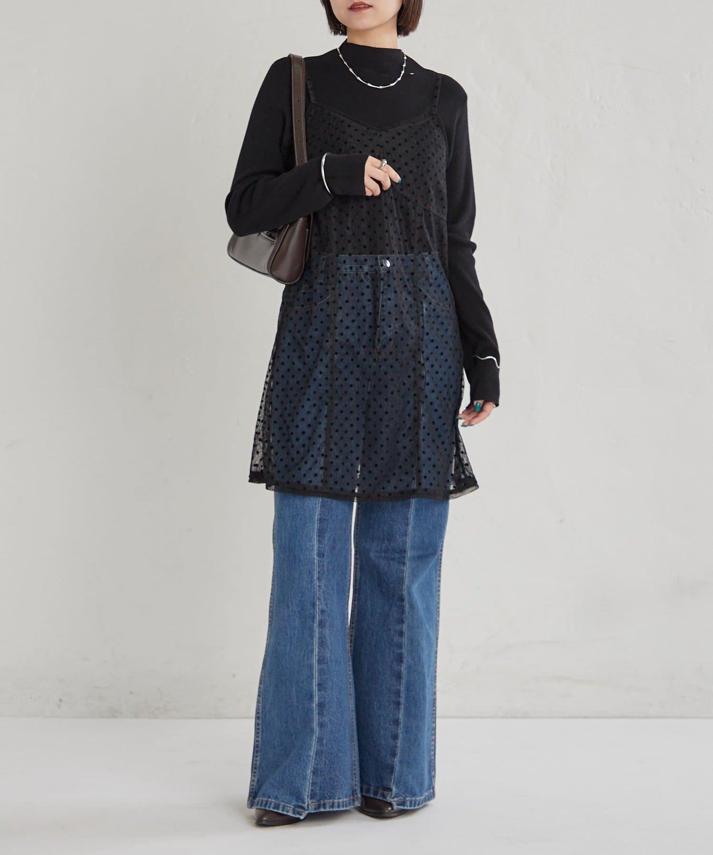 波點網紗吊帶長款上衣