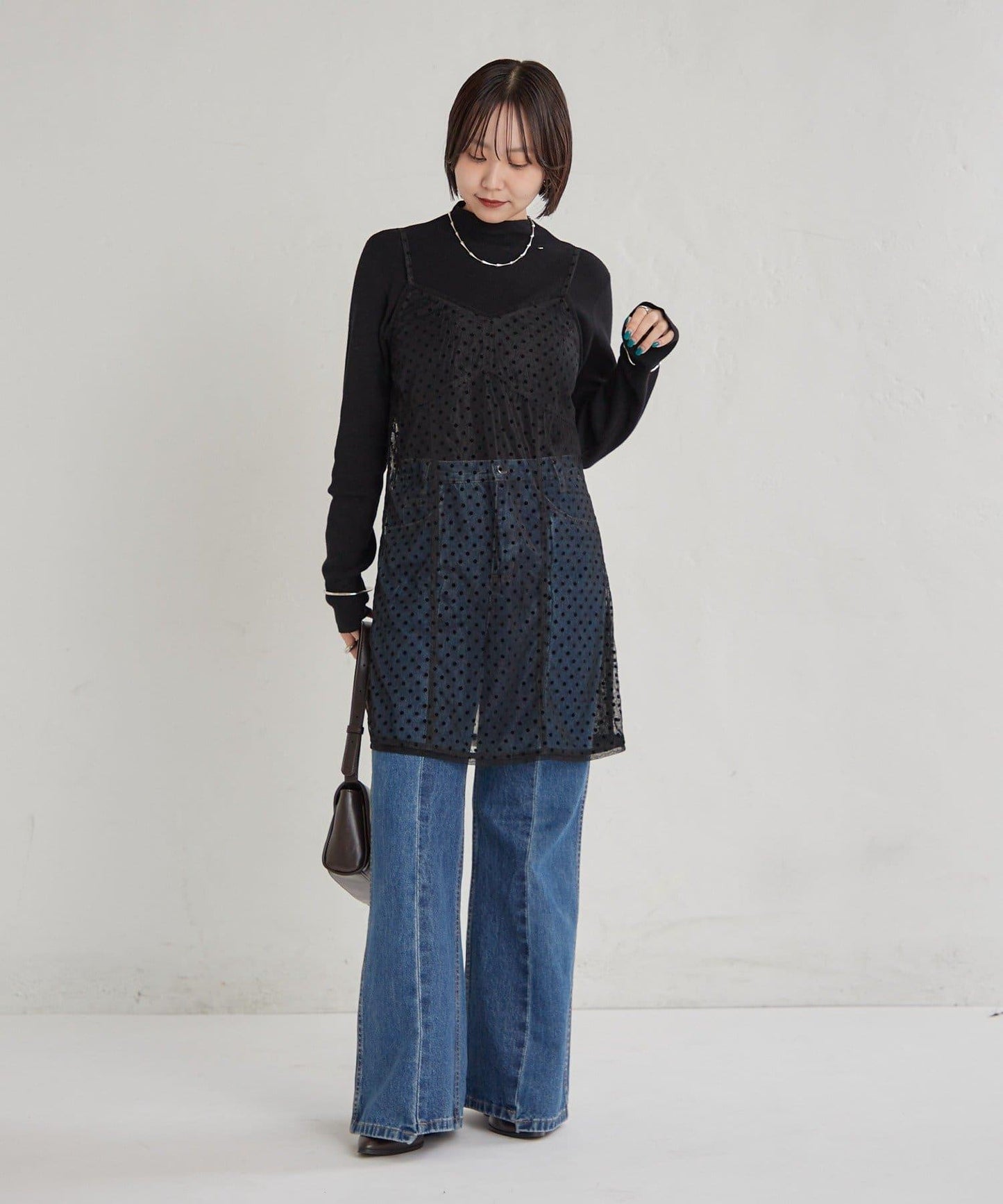 波點網紗吊帶長款上衣