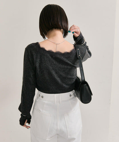 方領蕾絲長袖T恤