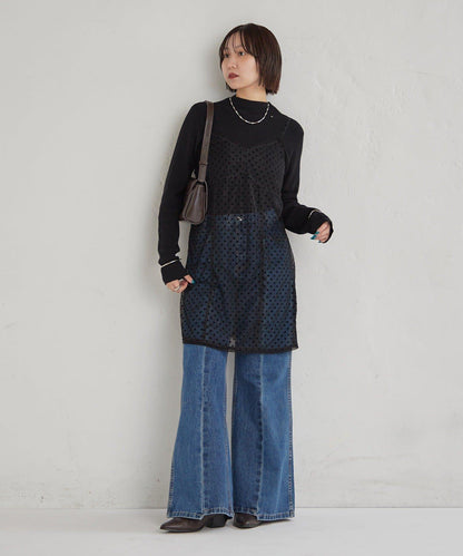 波點網紗吊帶長款上衣