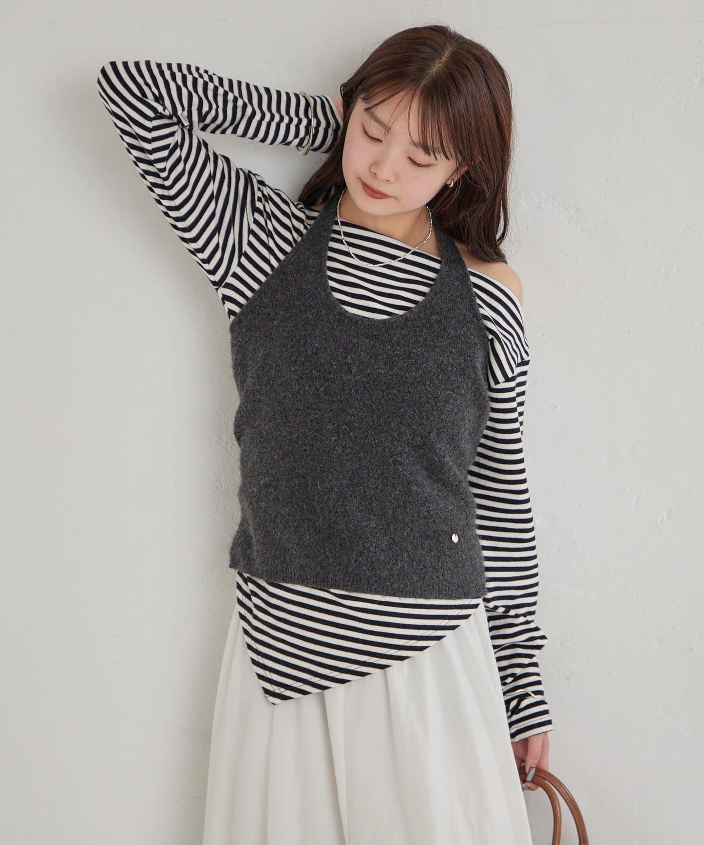 掛脖短款背心套裝長袖T恤