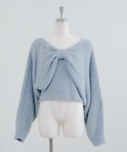 【2件套】吊帶+蝴蝶結羽毛針織衫