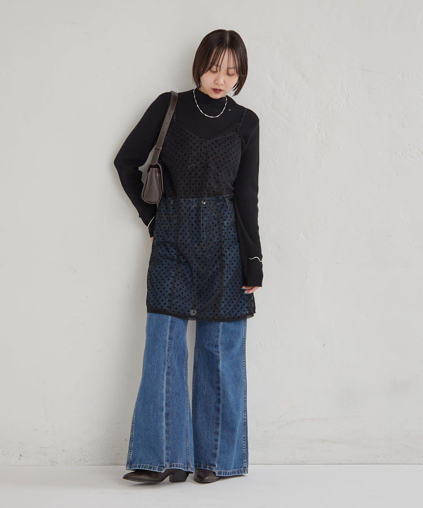 波點網紗吊帶長款上衣