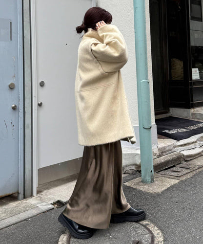 可拆卸毛絨袖立領中長款外套