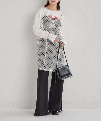 波點網紗吊帶長款上衣