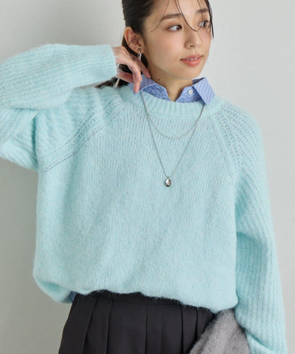 《ふんわり暖か》羊駝絨感插肩袖針織衫