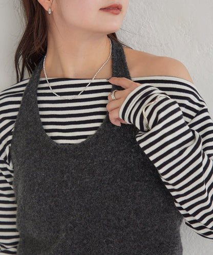 掛脖短款背心套裝長袖T恤