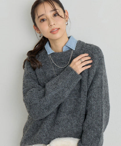 《ふんわり暖か》羊駝絨感插肩袖針織衫