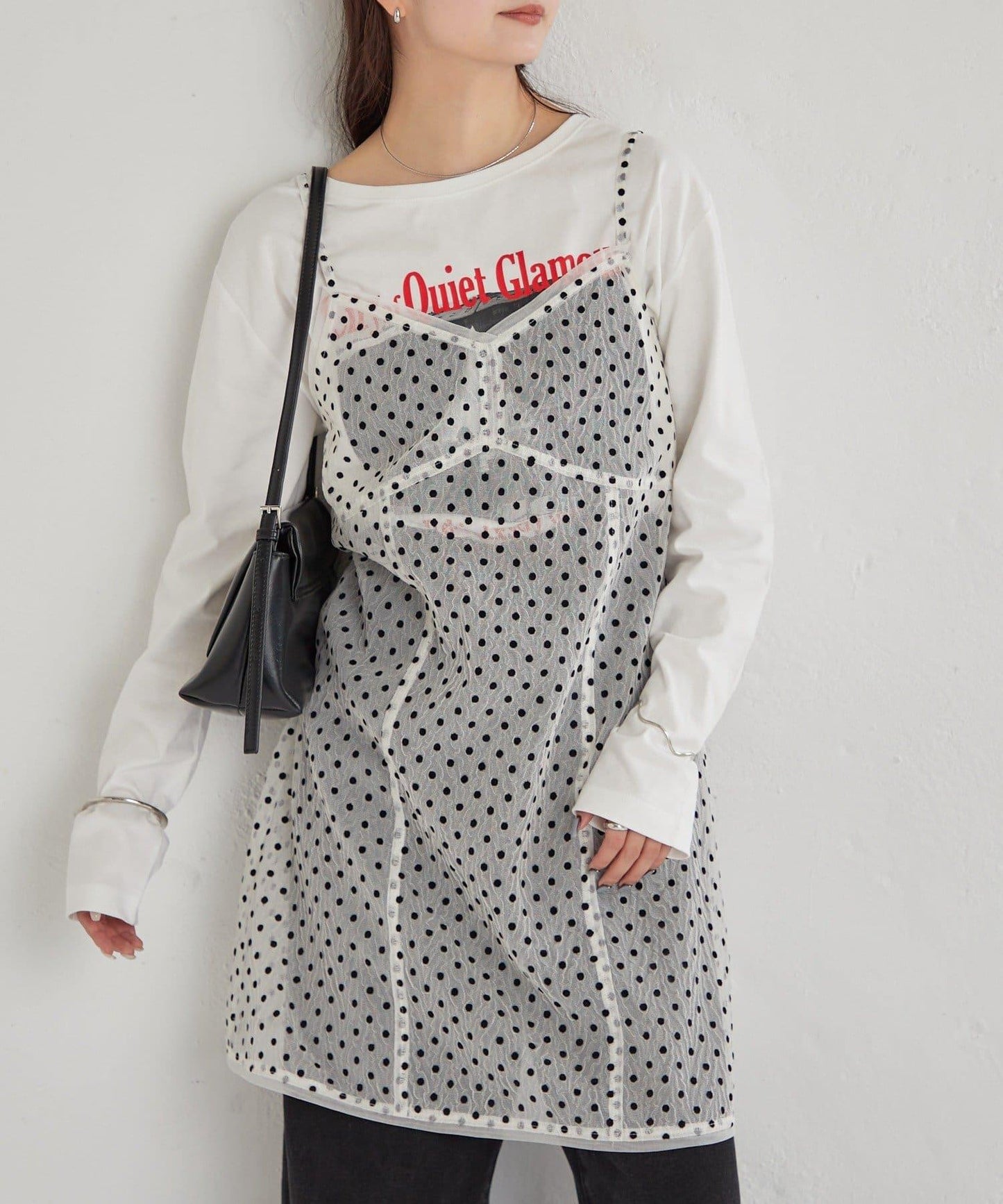 波點網紗吊帶長款上衣