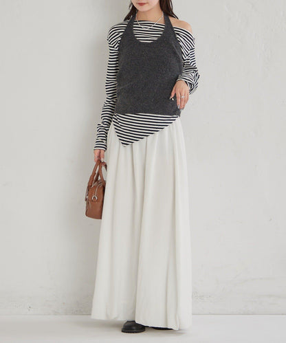 掛脖短款背心套裝長袖T恤