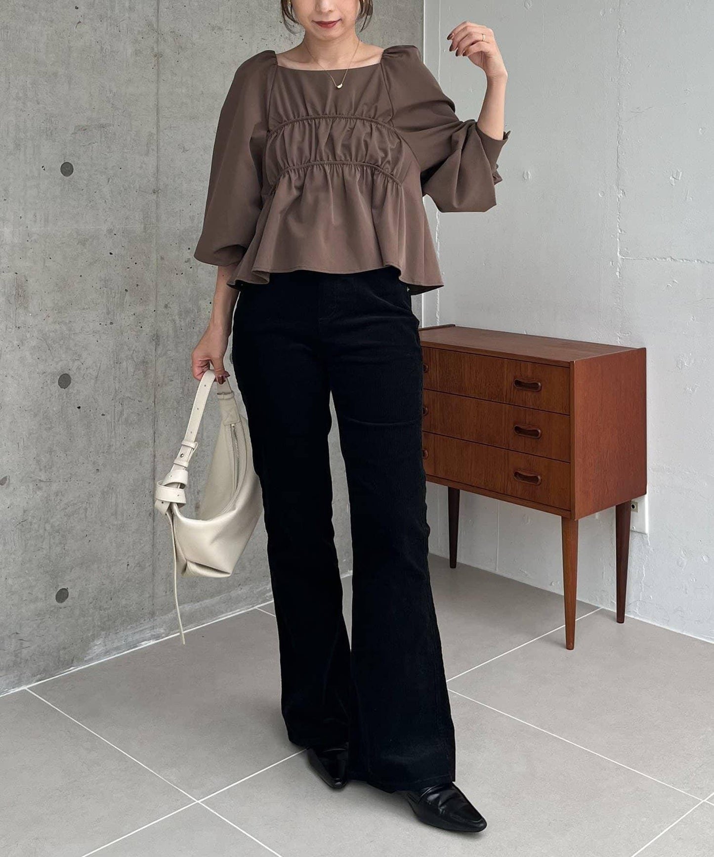 【前後兩穿設計】方領泡泡袖襯衫