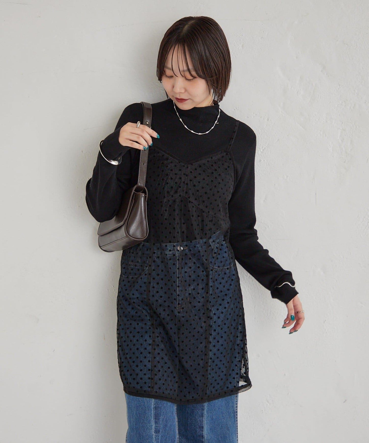 波點網紗吊帶長款上衣