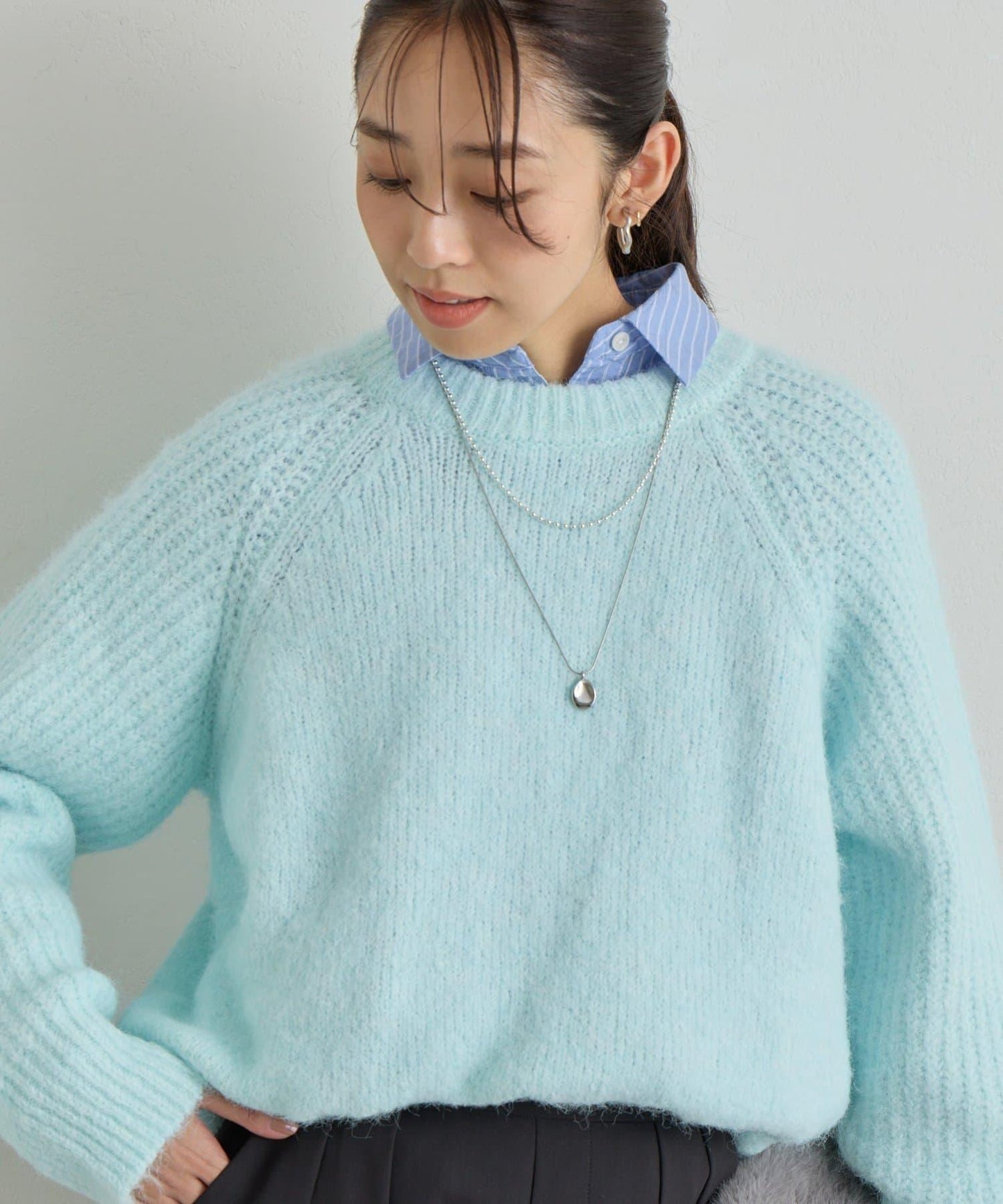 《ふんわり暖か》羊駝絨感插肩袖針織衫