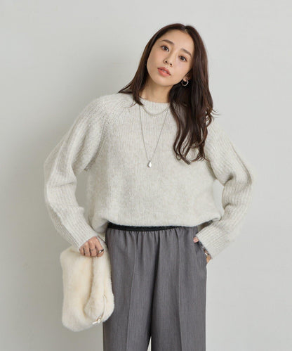 《ふんわり暖か》羊駝絨感插肩袖針織衫