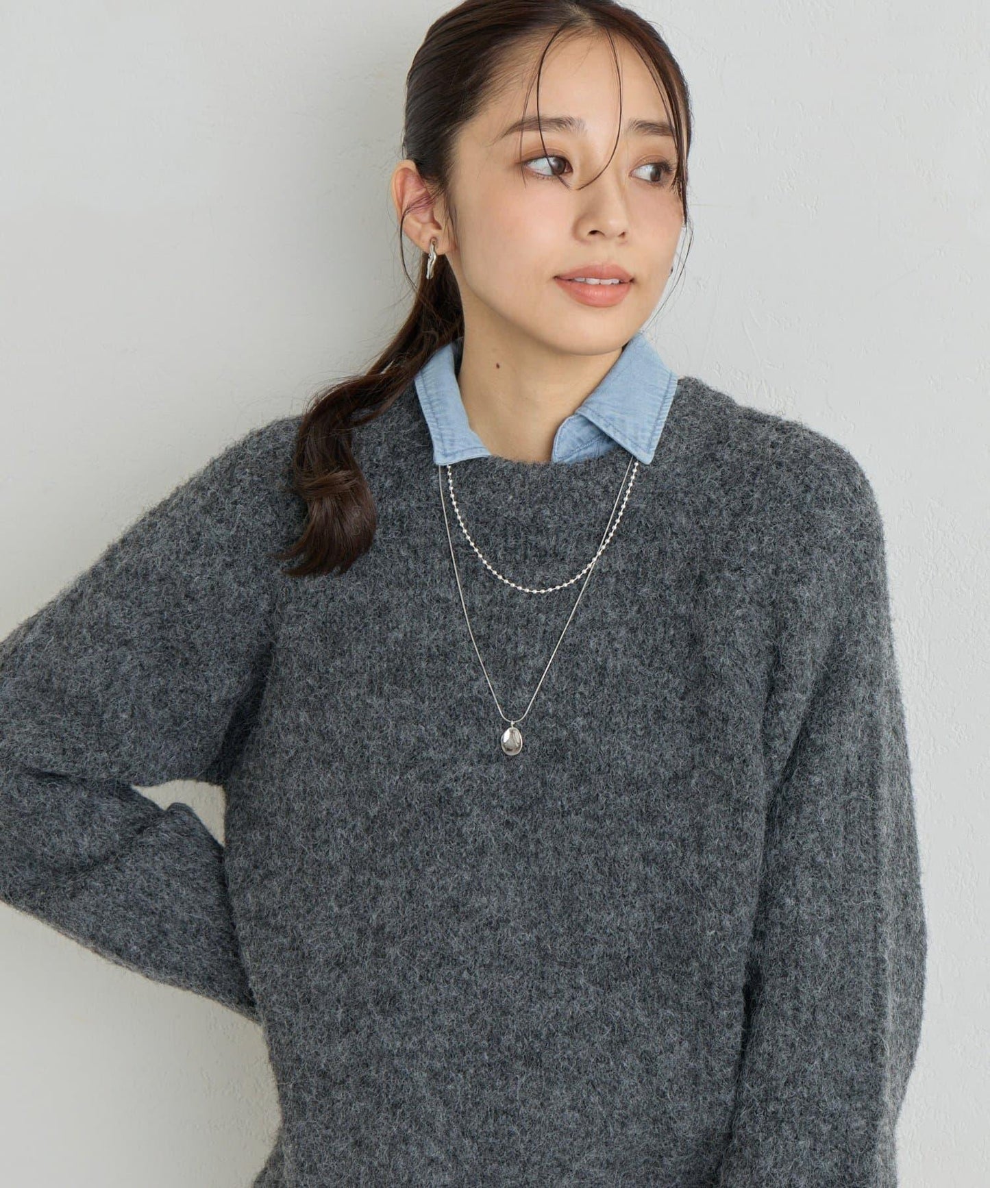 《ふんわり暖か》羊駝絨感插肩袖針織衫