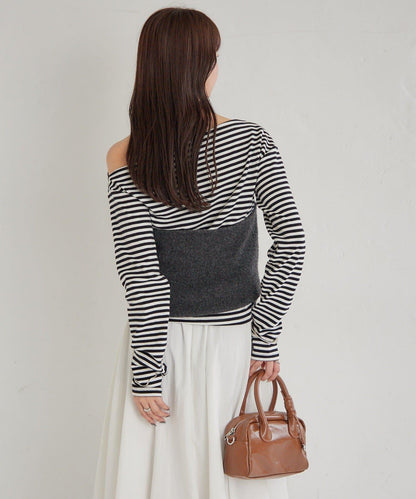 掛脖短款背心套裝長袖T恤