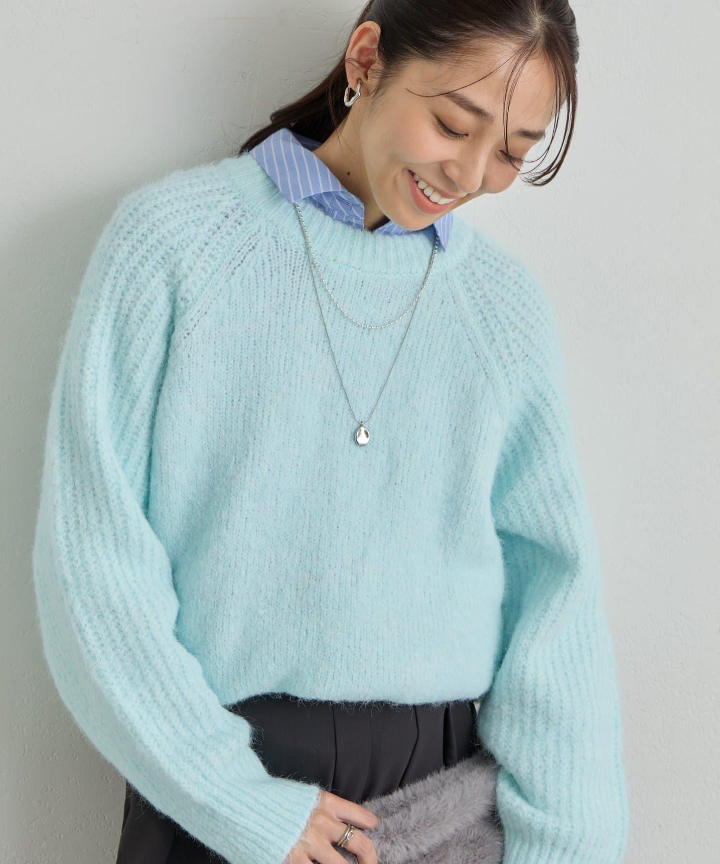 《ふんわり暖か》羊駝絨感插肩袖針織衫