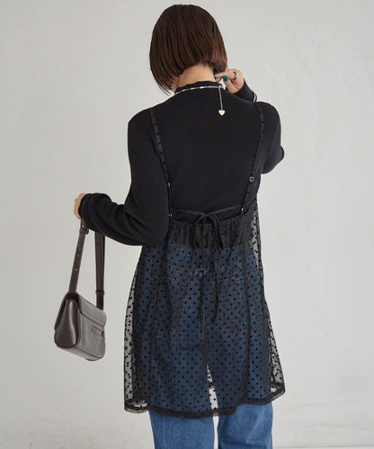 波點網紗吊帶長款上衣