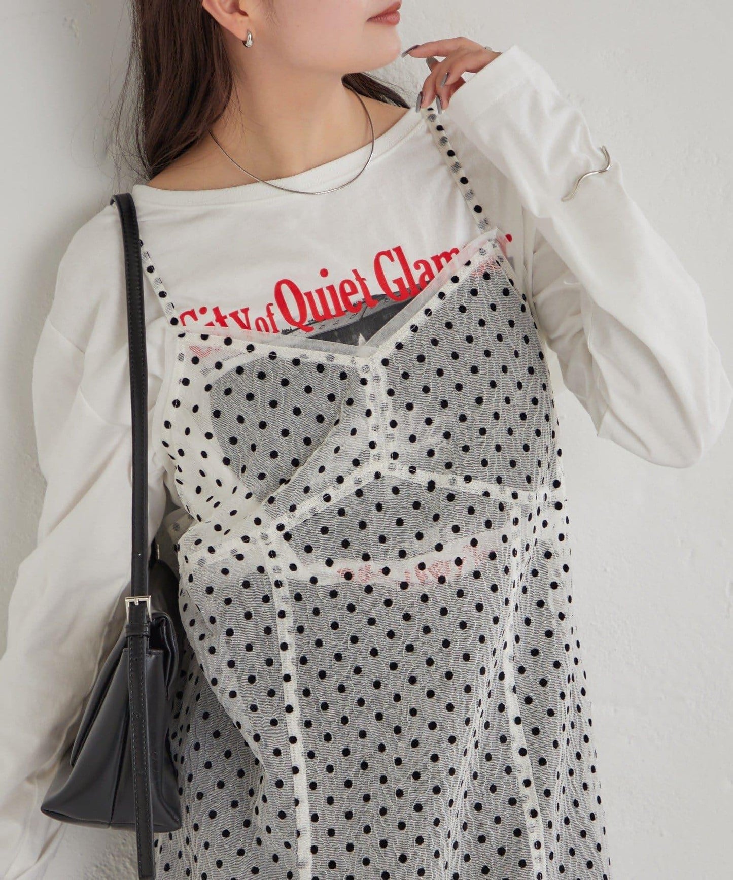 波點網紗吊帶長款上衣