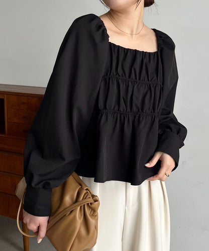 【前後兩穿設計】方領泡泡袖襯衫