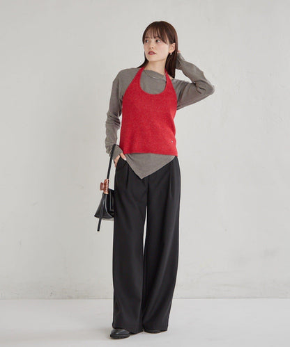 掛脖短款背心套裝長袖T恤