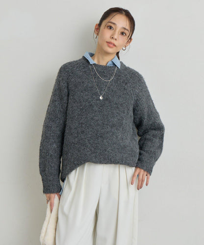 《ふんわり暖か》羊駝絨感插肩袖針織衫