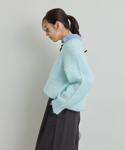 《ふんわり暖か》羊駝絨感插肩袖針織衫