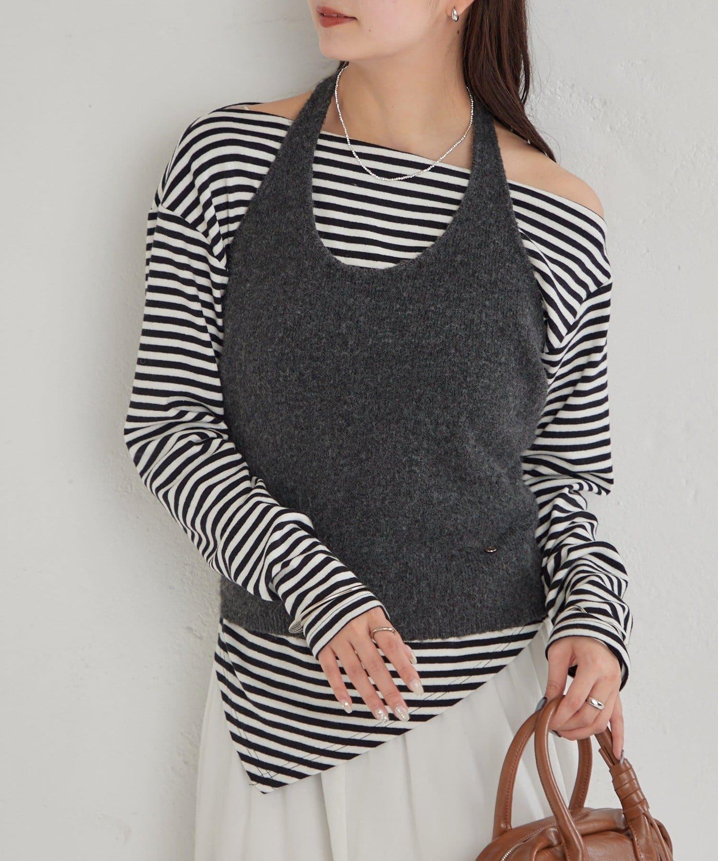 掛脖短款背心套裝長袖T恤