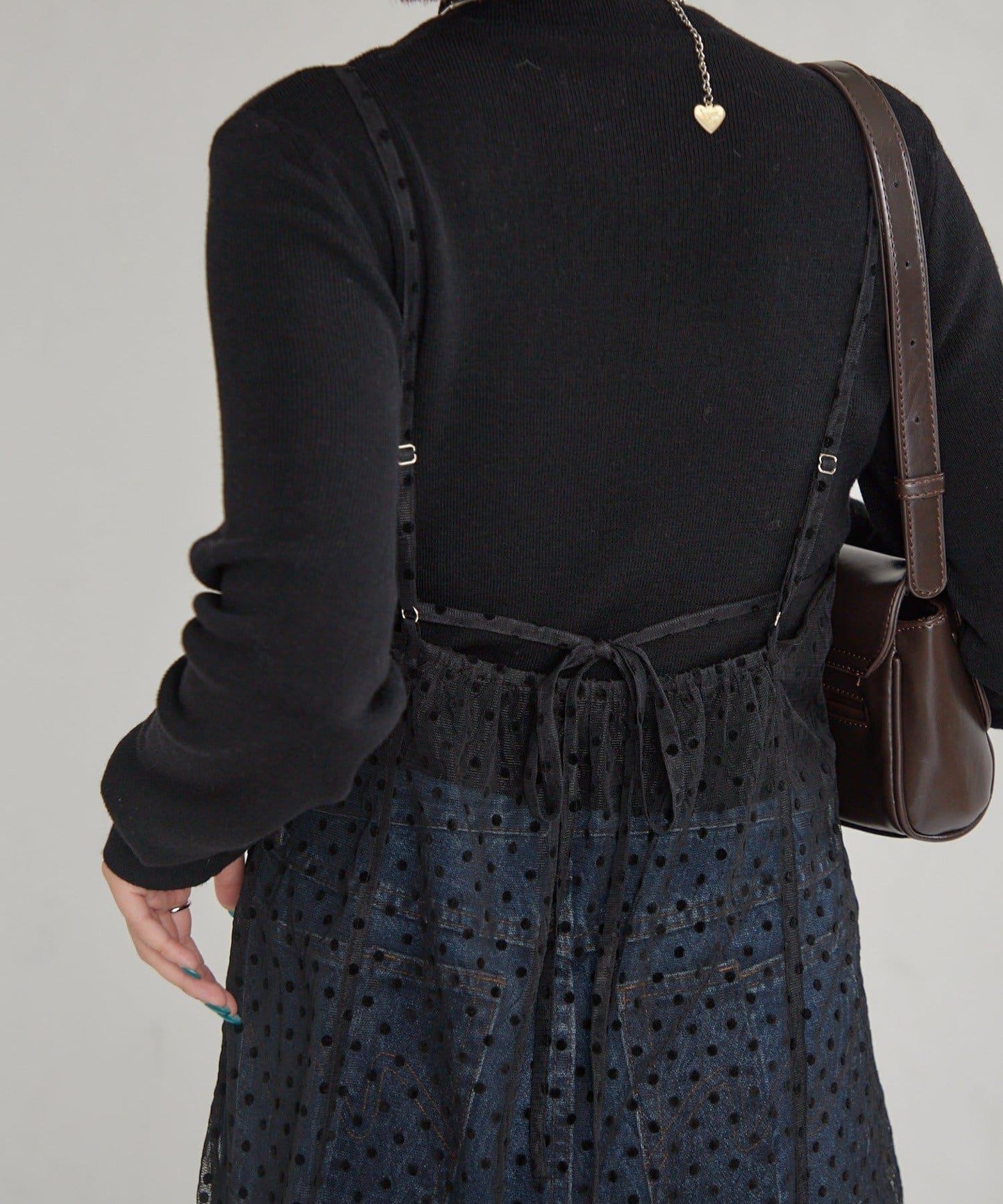 波點網紗吊帶長款上衣